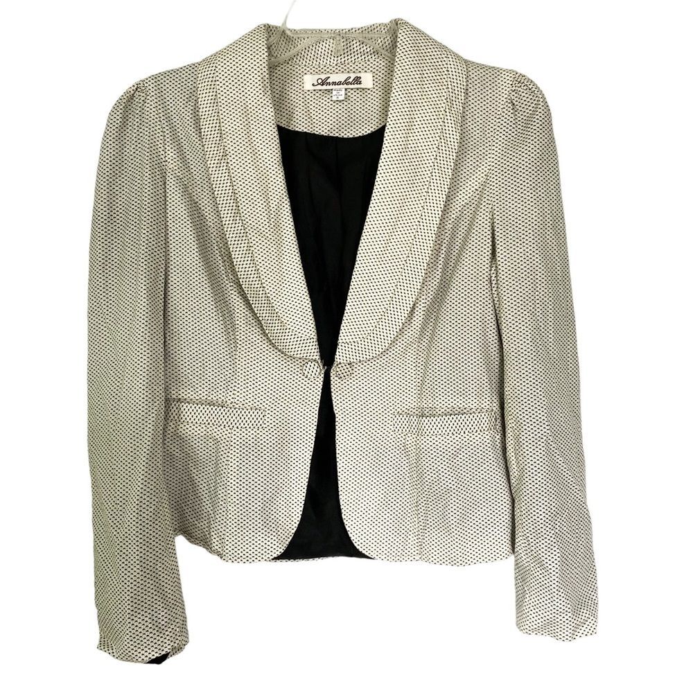 Annabella Beige Black Floral Puff Sleeve Long Sleeve Blazer Jacket Size Small